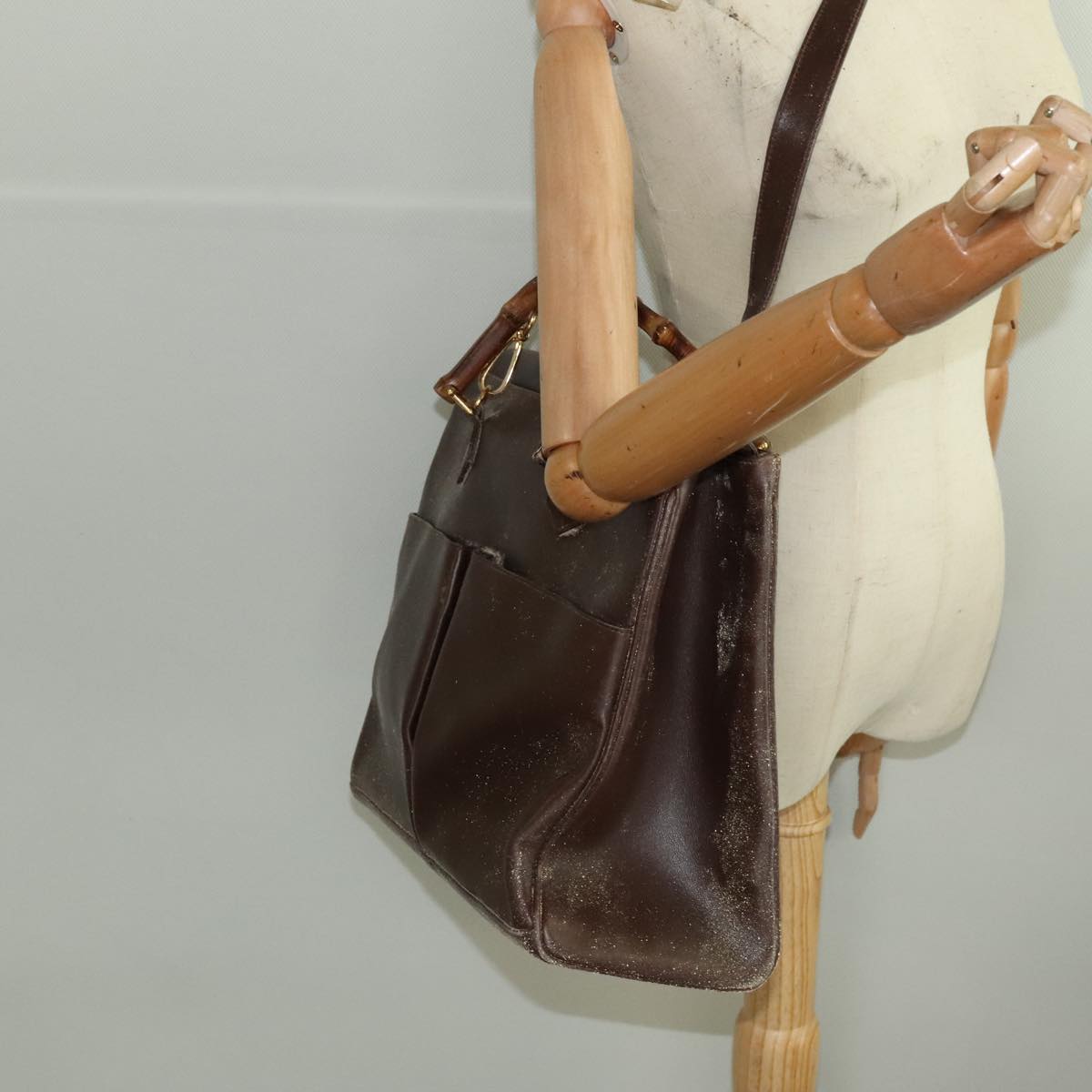 GUCCI Bamboo Hand Bag Leather 2way Brown Gold 002 123 0322 ep6061