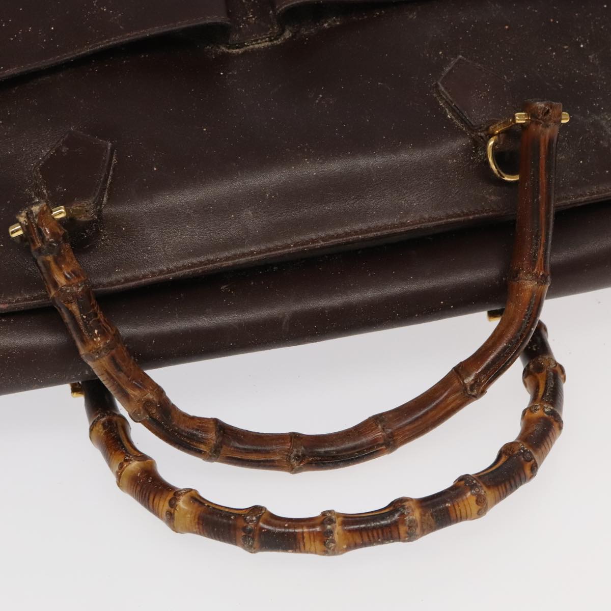GUCCI Bamboo Hand Bag Leather 2way Brown Gold 002 123 0322 ep6061