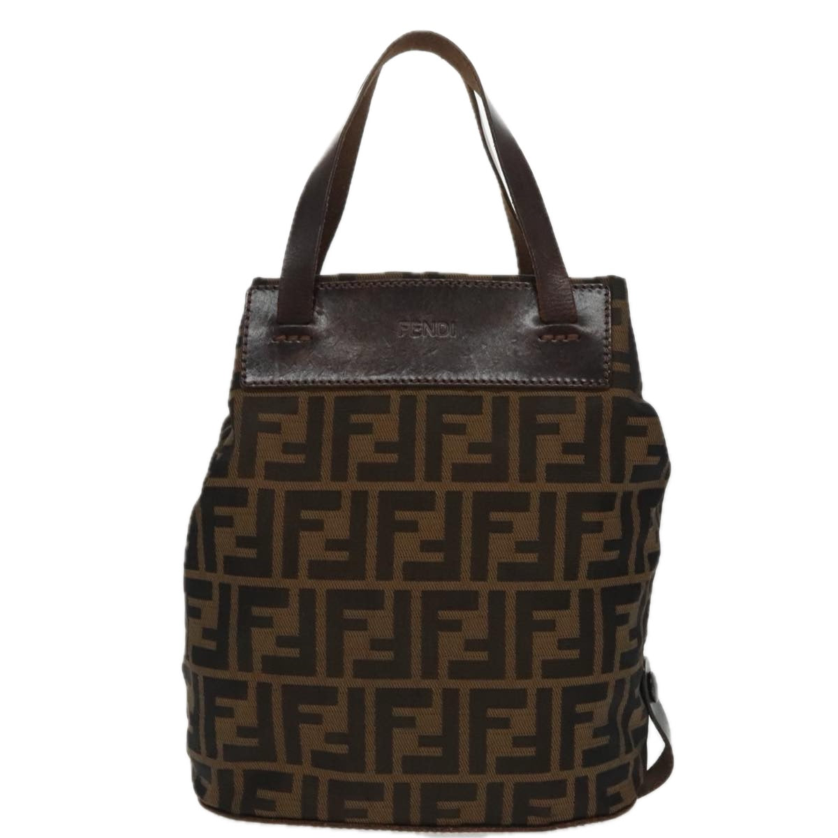 FENDI Zucca Canvas Hand Bag Brown Black Silver ep6144