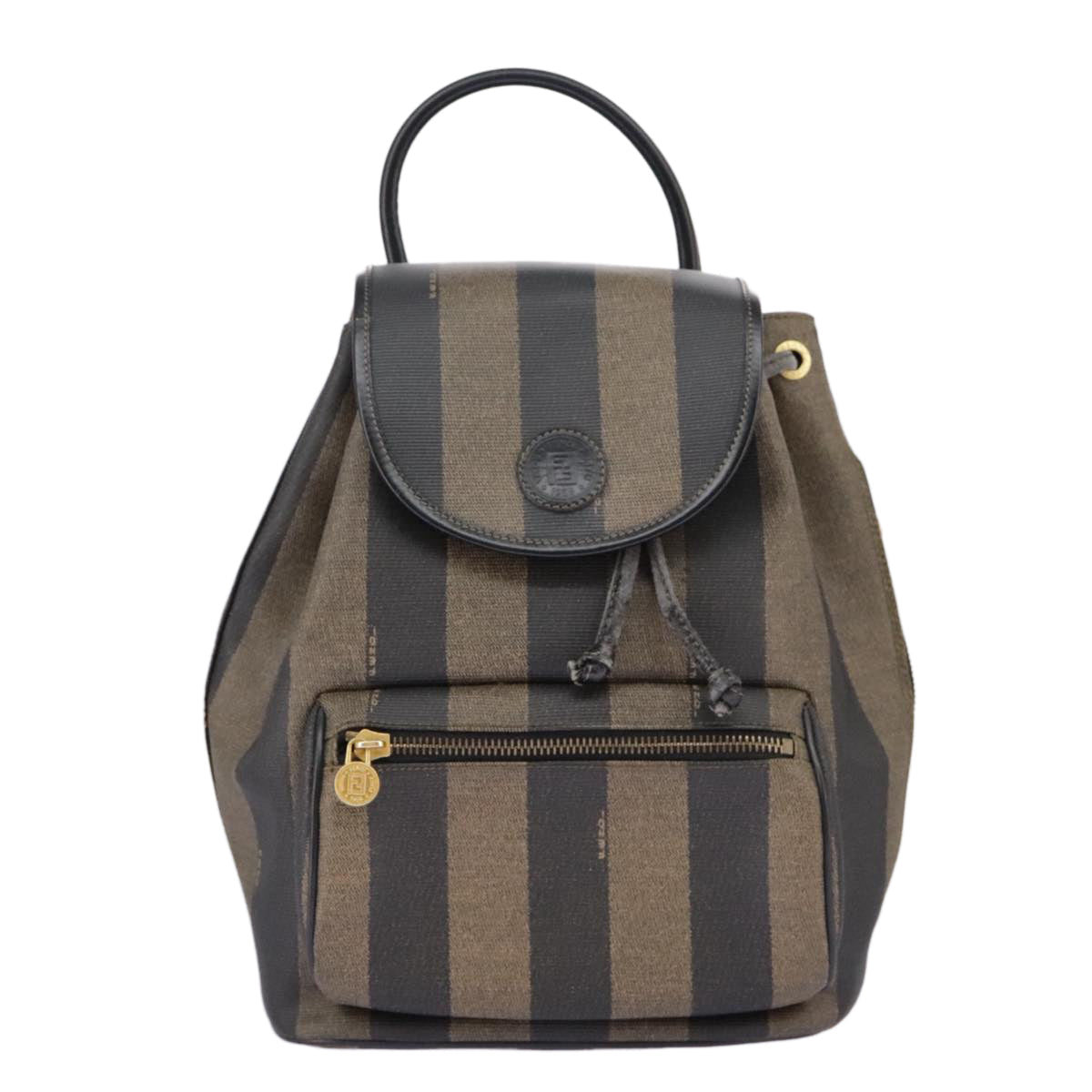 FENDI Pecan Canvas Backpack Brown Black gold ep6248