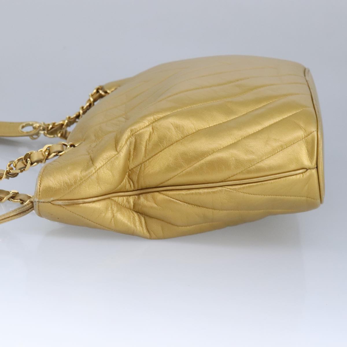 CHANEL V Stitch Chain Tote Bag Lamb Skin Gold Tone CC ep6263