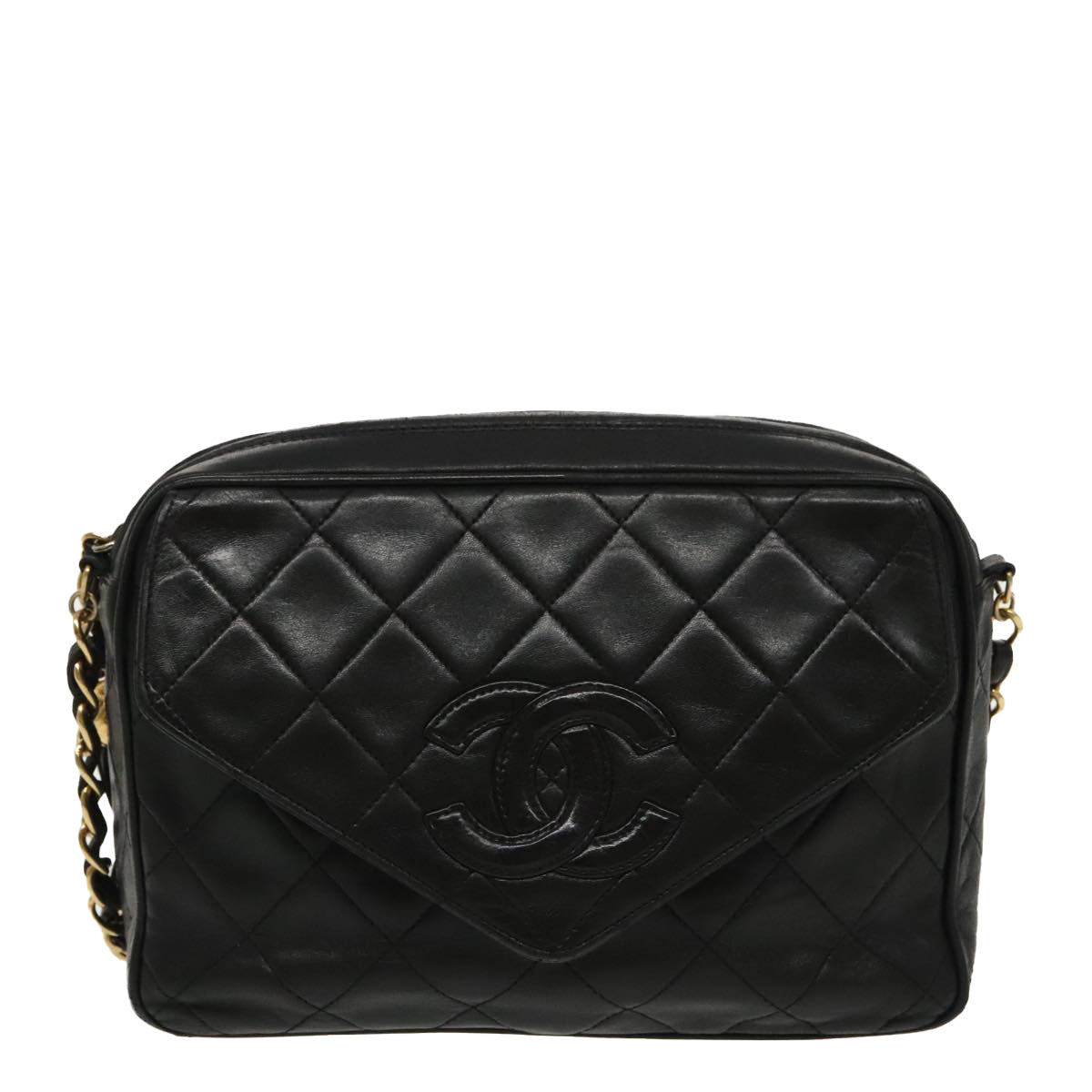 CHANEL Matelasse Chain Shoulder Bag Lamb Skin Black Gold CC ep6305
