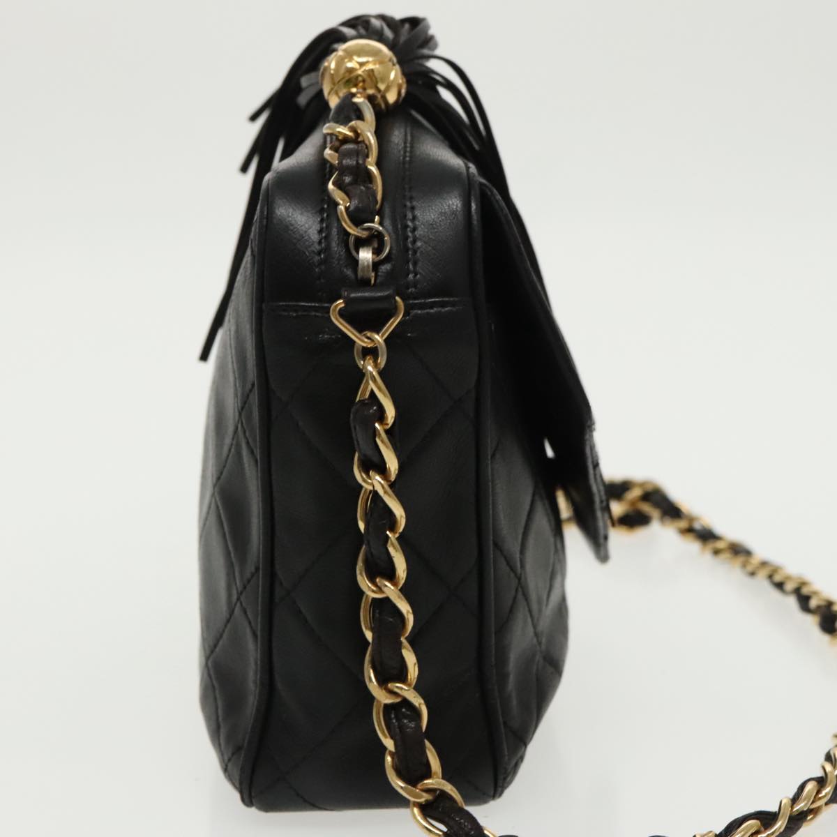 CHANEL Matelasse Chain Shoulder Bag Lamb Skin Black Gold CC ep6305