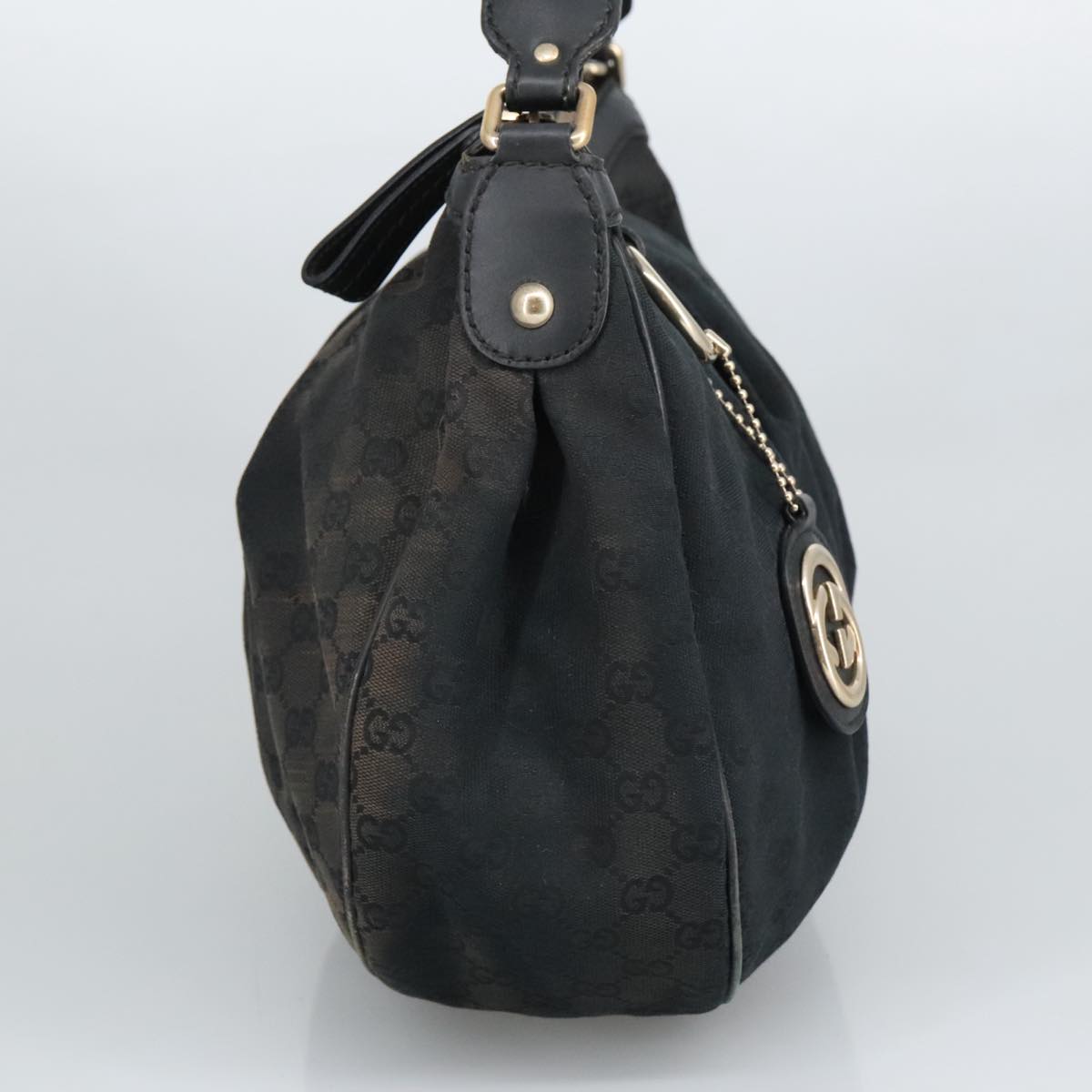 GUCCI GG Canvas Shoulder Bag Black Gold 232955 ep6310