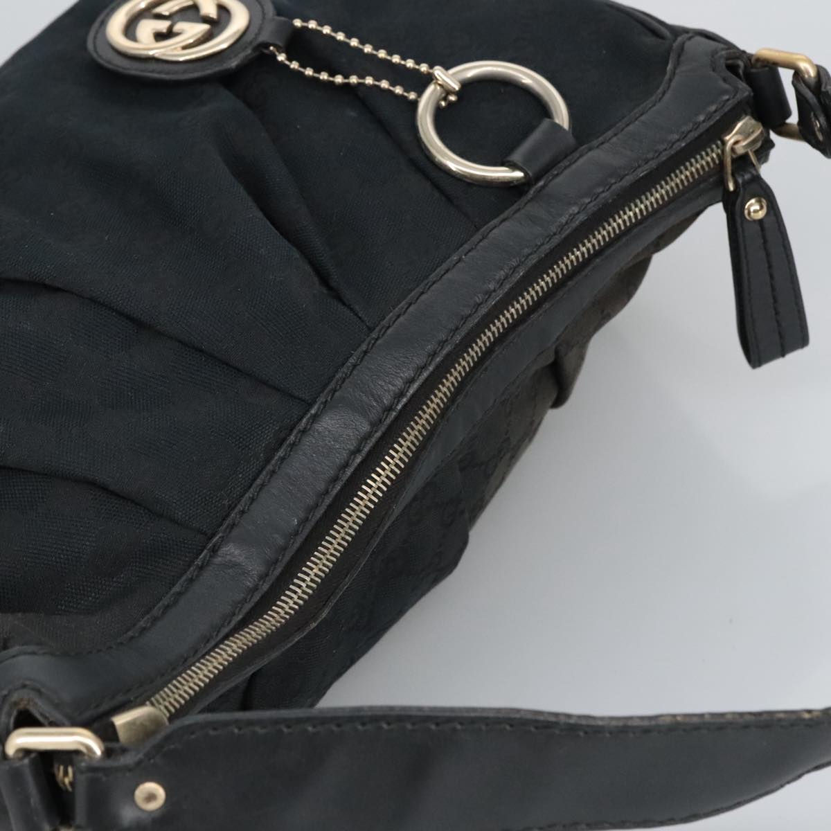 GUCCI GG Canvas Shoulder Bag Black Gold 232955 ep6310
