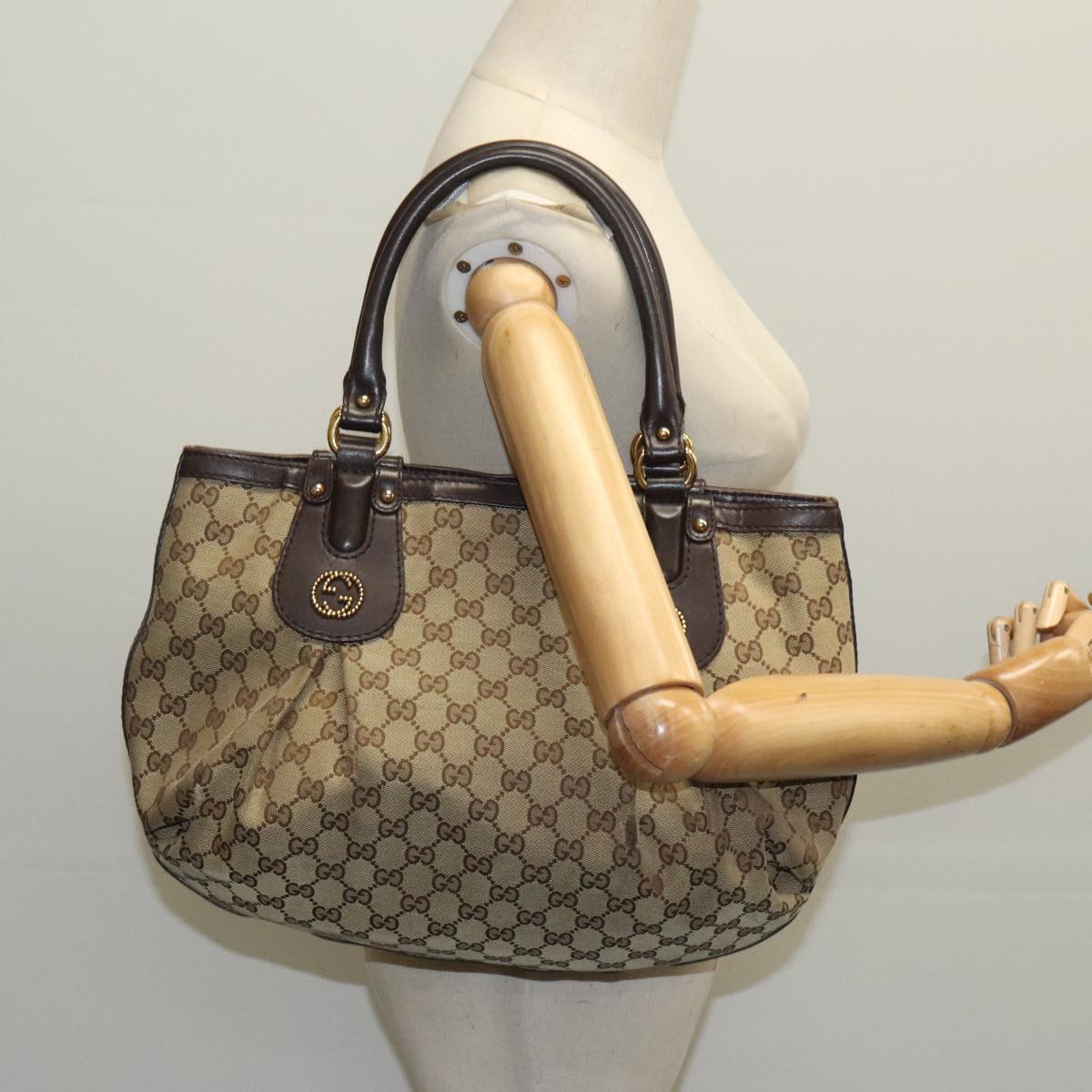 GUCCI GG Canvas Hand Bag Beige Gold 269953 ep6313