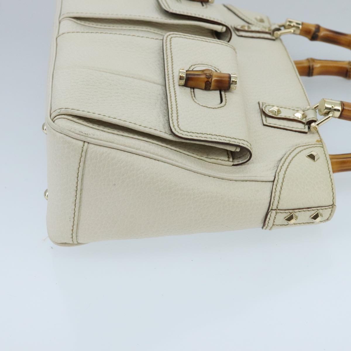 GUCCI Bamboo Hand Bag Leather White Gold 137381 ep6322