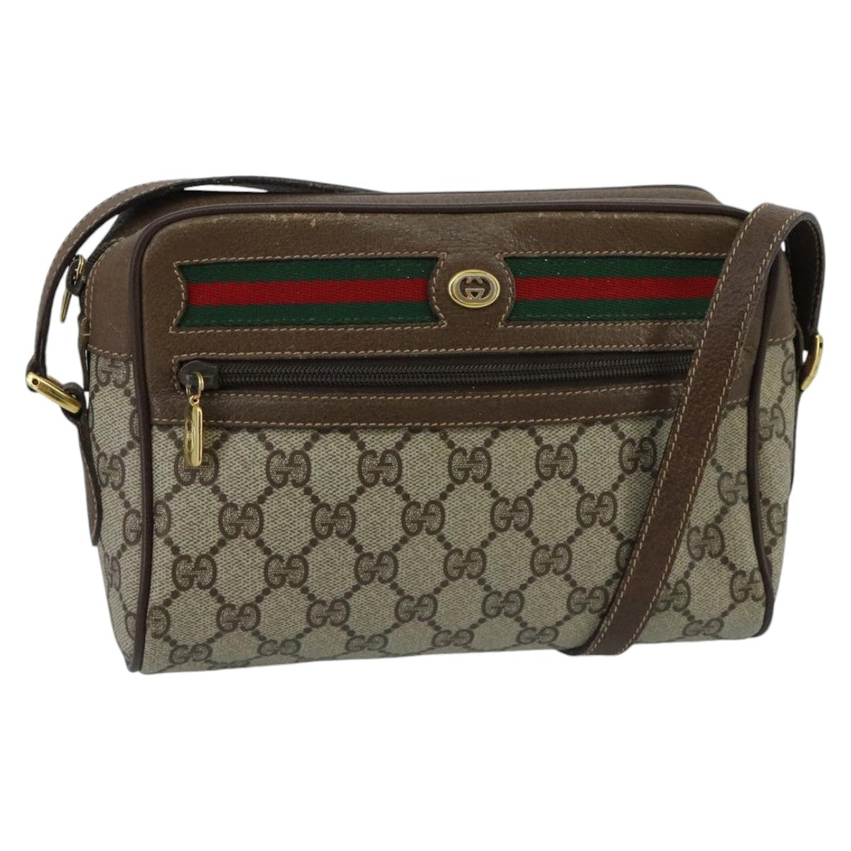 GUCCI GG Supreme Web Sherry Line Shoulder Bag PVC Beige Red Green ep6358