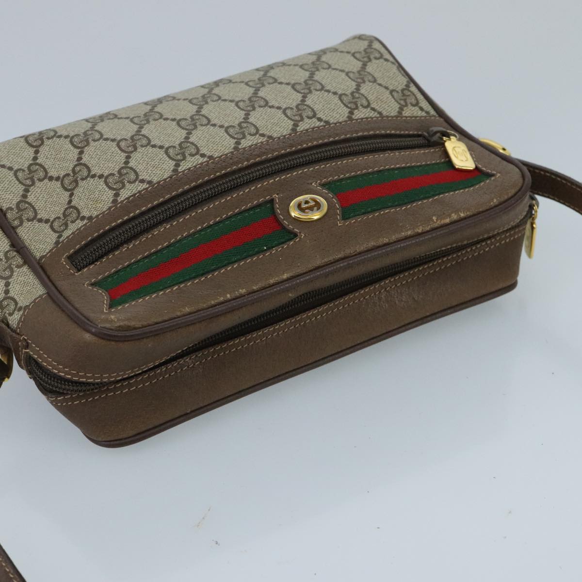GUCCI GG Supreme Web Sherry Line Shoulder Bag PVC Beige Red Green ep6358