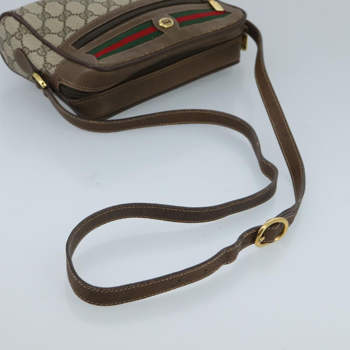 GUCCI GG Supreme Web Sherry Line Shoulder Bag PVC Beige Red Green ep6358