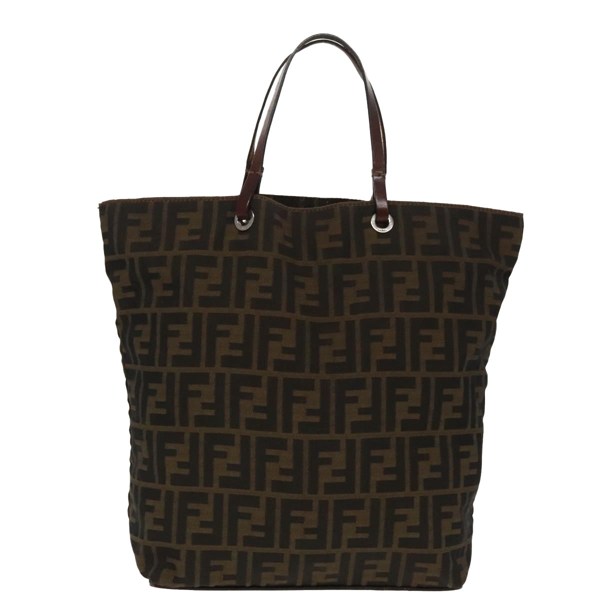 FENDI Zucca Canvas Tote Bag Brown Black Silver ep6371