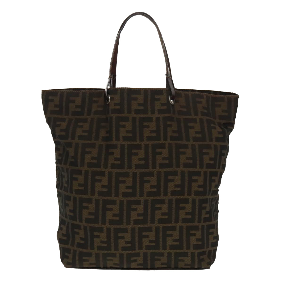 FENDI Zucca Canvas Tote Bag Brown Black Silver ep6371