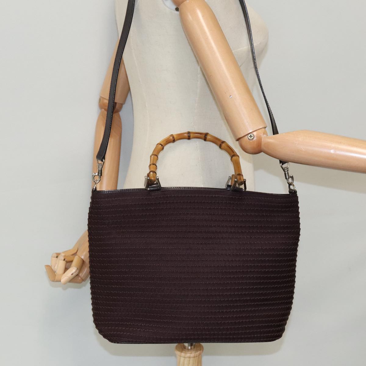 GUCCI Bamboo Hand Bag Nylon 2way Black Silver 000 1998 0540 ep6377
