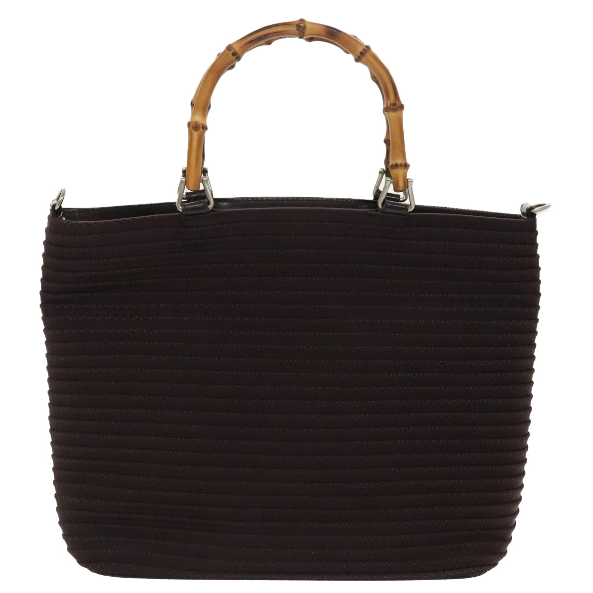 GUCCI Bamboo Hand Bag Nylon 2way Black Silver 000 1998 0540 ep6377