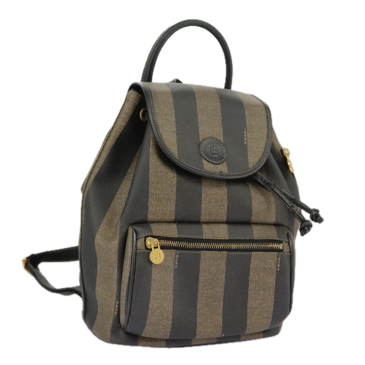 FENDI Pecan Canvas Backpack Brown Black gold ep6451