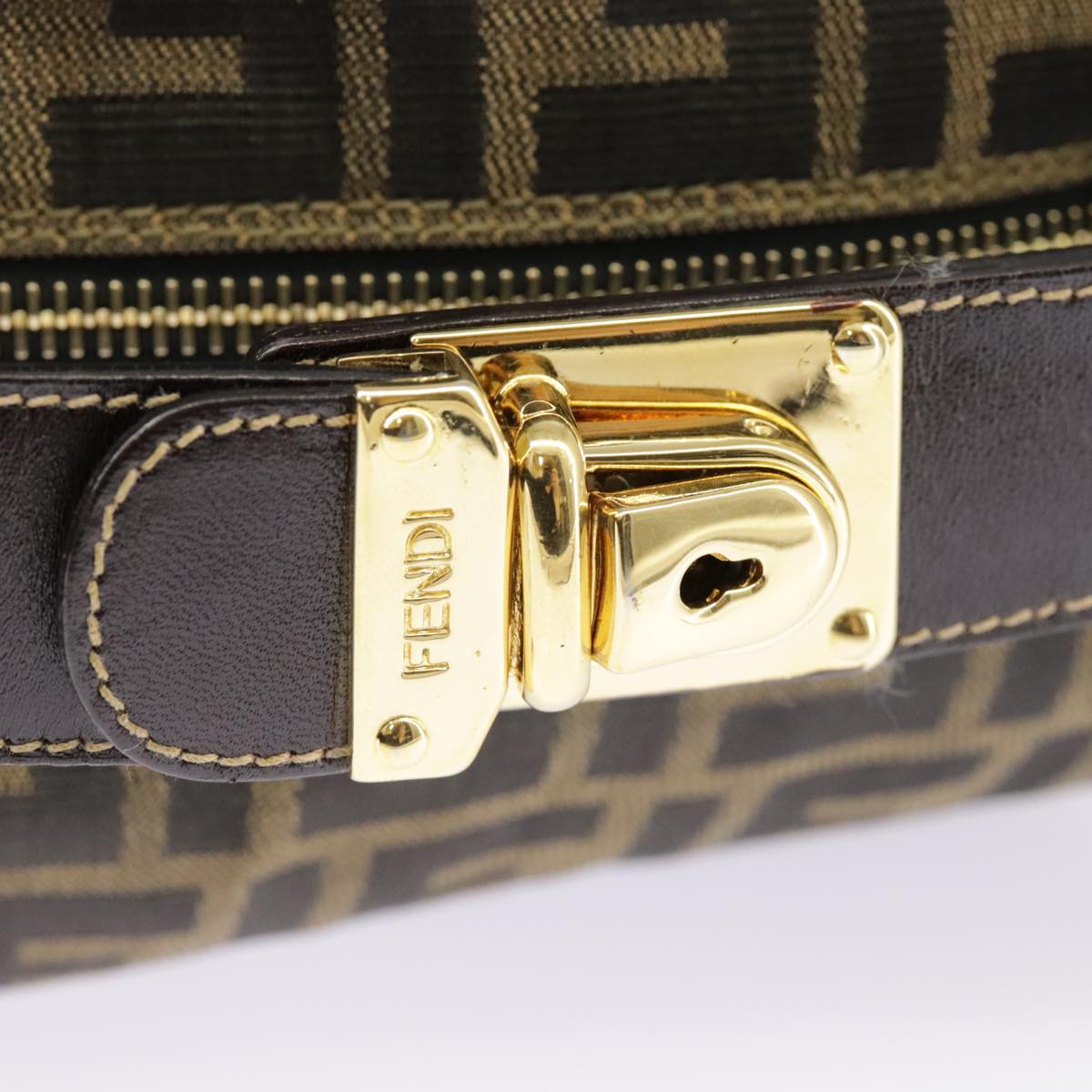 FENDI Zucca Canvas Hand Bag Brown Black gold ep6483