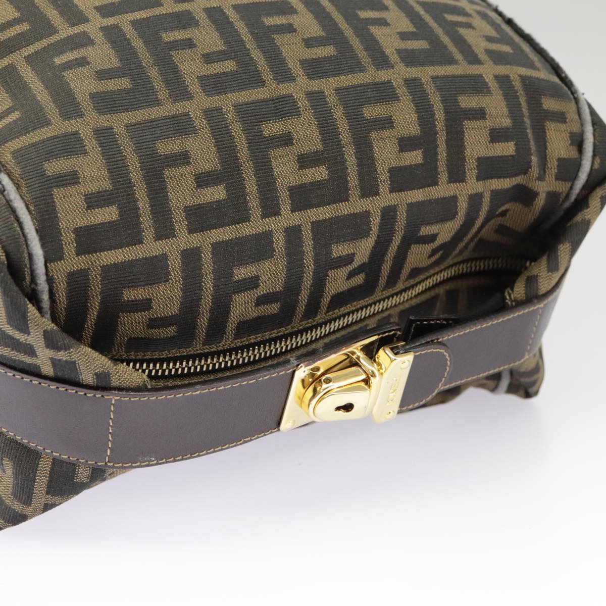 FENDI Zucca Canvas Hand Bag Brown Black gold ep6483