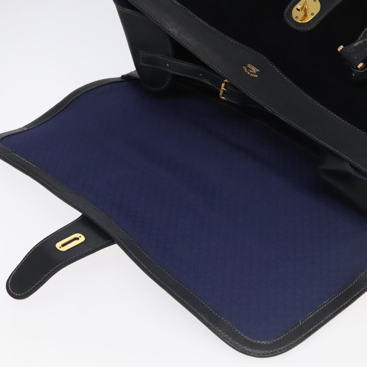 GUCCI Boston Bag Leather Suede Navy ep6503