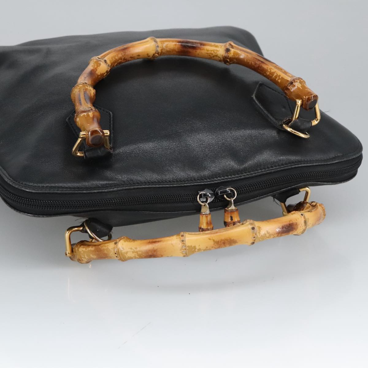 GUCCI Bamboo Hand Bag Leather Black Gold 000 1448 0289 ep6515