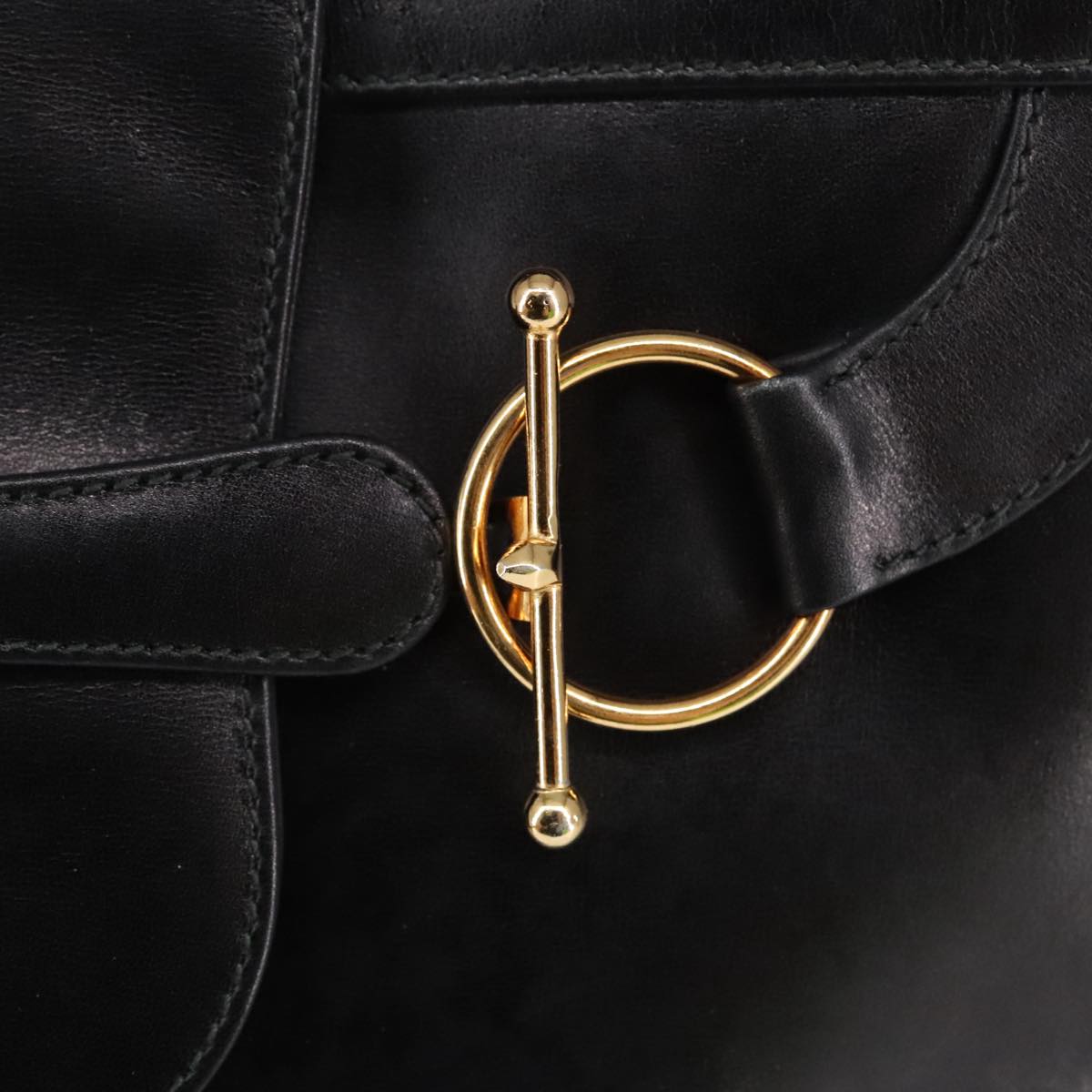 GUCCI Shoulder Bag Leather Black Gold ep6517