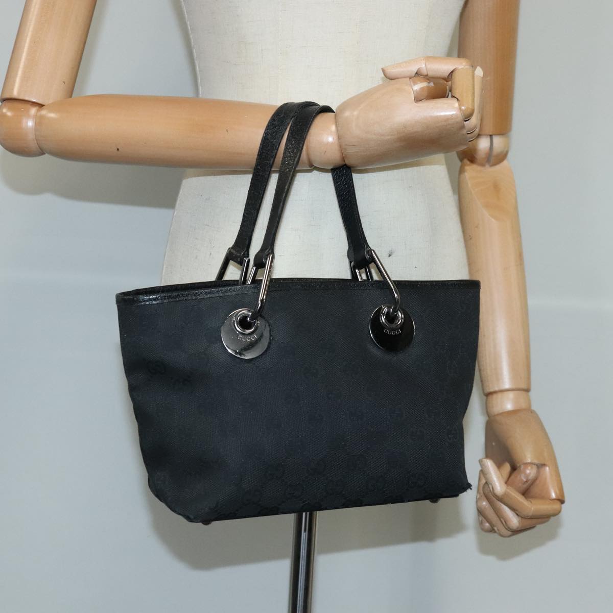 GUCCI GG Canvas Hand Bag Black Silver 120844 ep6544