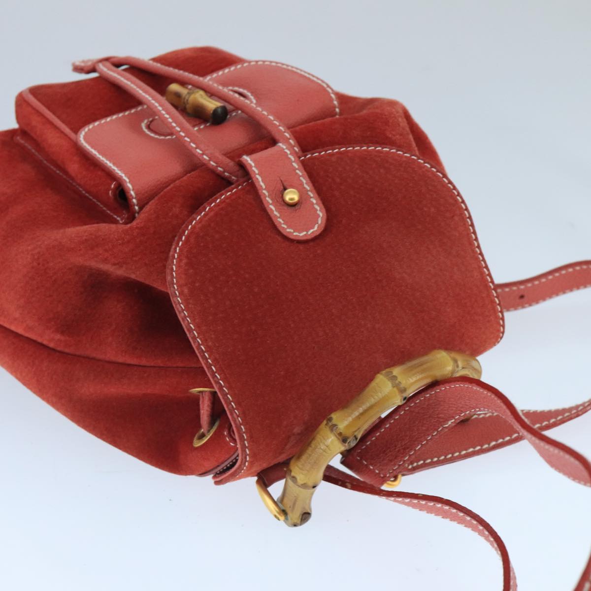 GUCCI Bamboo Backpack Suede Red Gold 003 2058 0030 ep6551