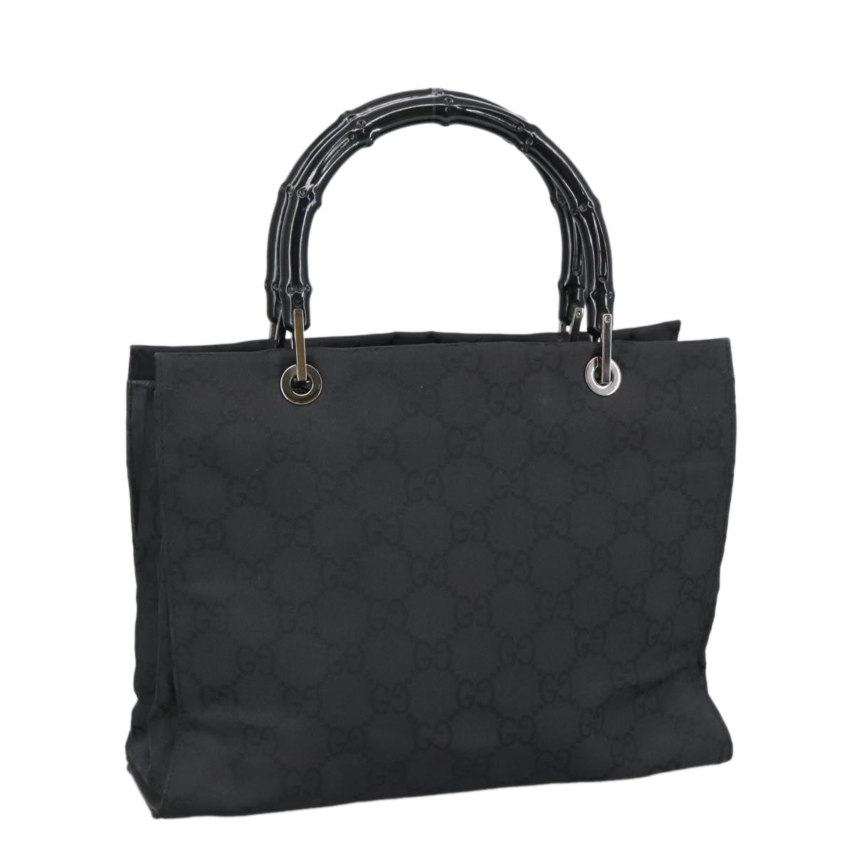 GUCCI Bamboo GG Canvas Hand Bag Nylon Black Silver 002 1016 2123 ep6579