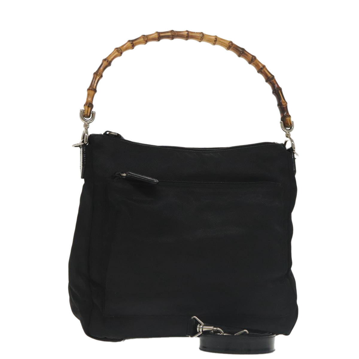 GUCCI Bamboo Hand Bag Nylon 2way Black Silver 000 2058 0509 5 ep6601