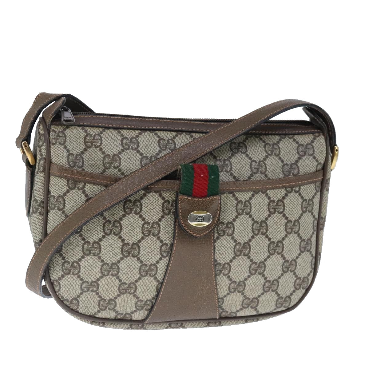 GUCCI GG Supreme Web Sherry Line Shoulder Bag PVC Leather Beige ep6616