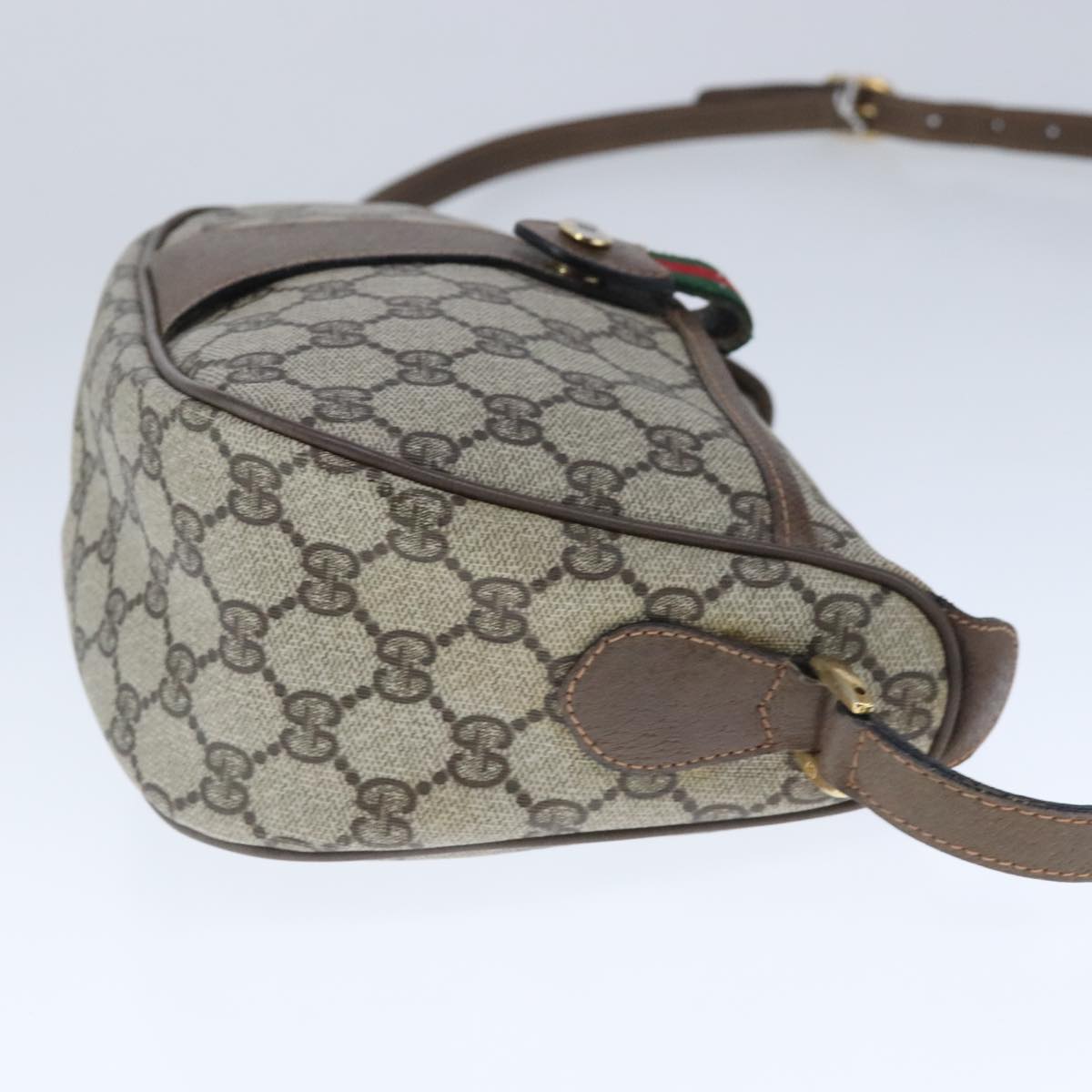 GUCCI GG Supreme Web Sherry Line Shoulder Bag PVC Leather Beige ep6616