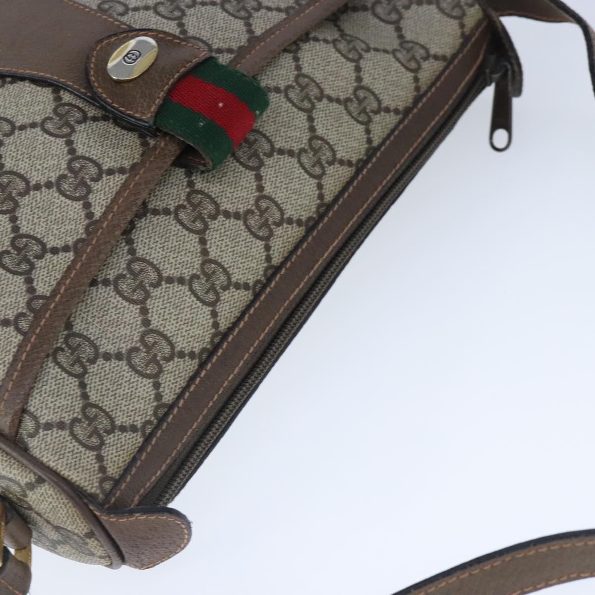 GUCCI GG Supreme Web Sherry Line Shoulder Bag PVC Leather Beige ep6616