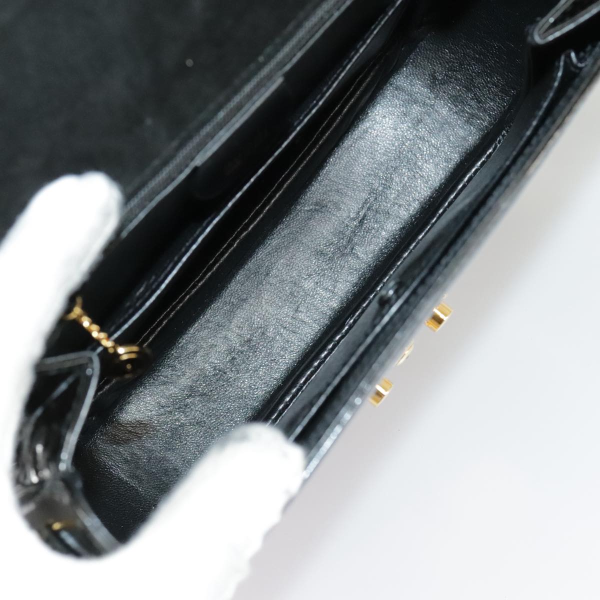 GUCCI Shoulder Bag Patent leather Black Gold ep6618