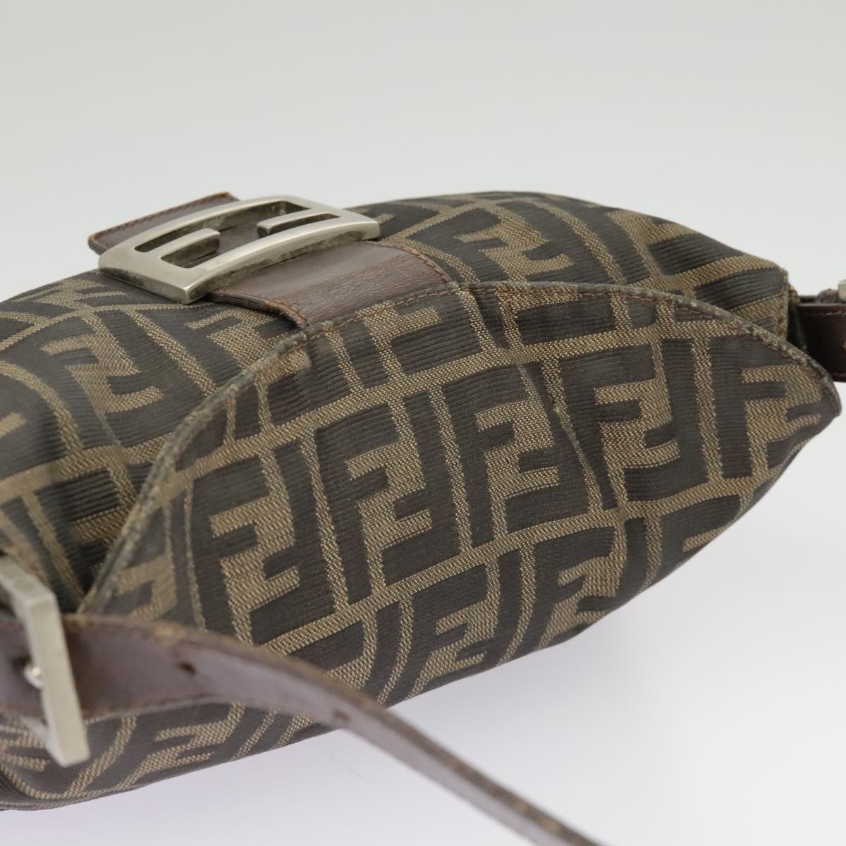 FENDI Zucca Canvas Mamma Baguette Shoulder Bag Brown Black Silver ep6627