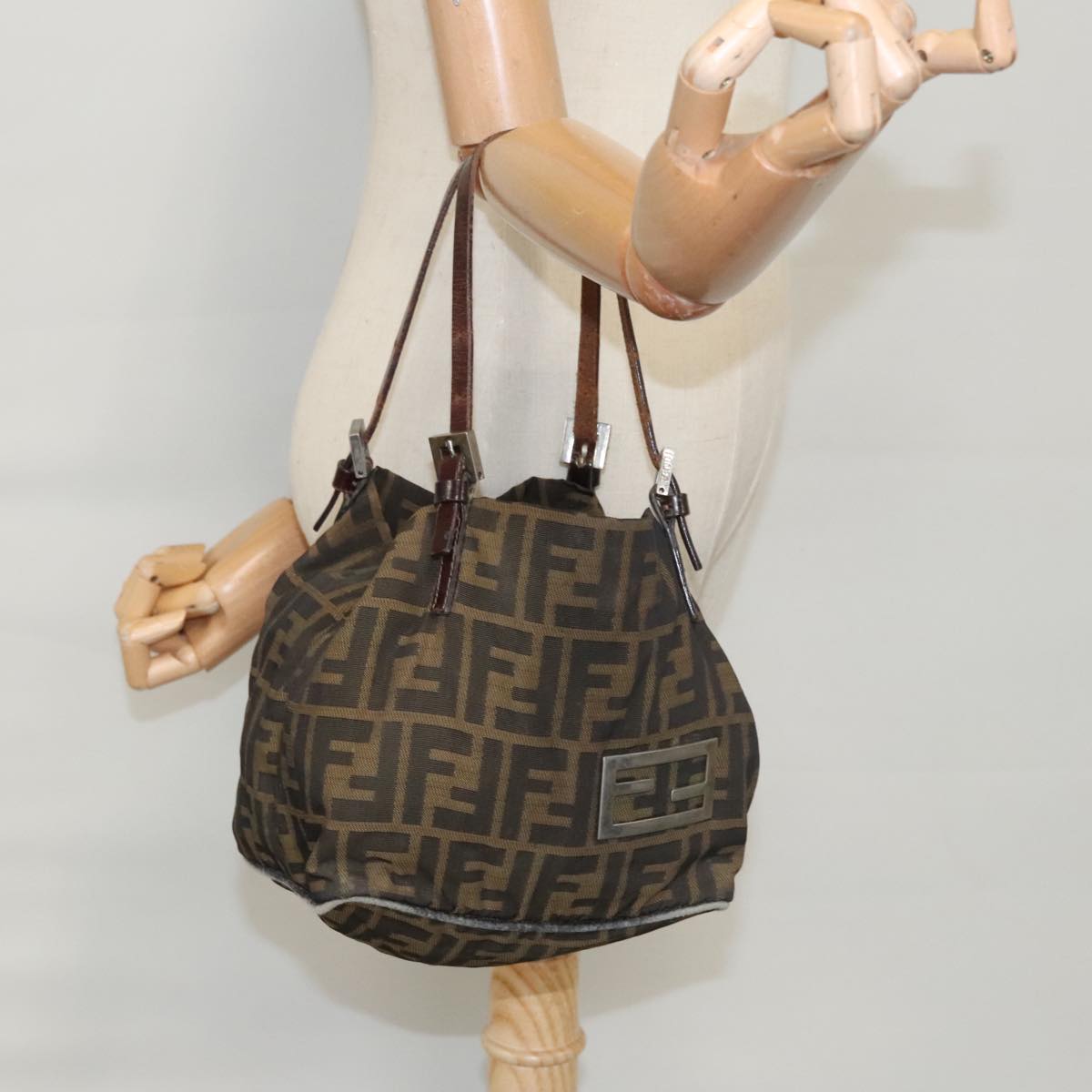 FENDI Zucca Canvas Hand Bag Brown Black Silver ep6629