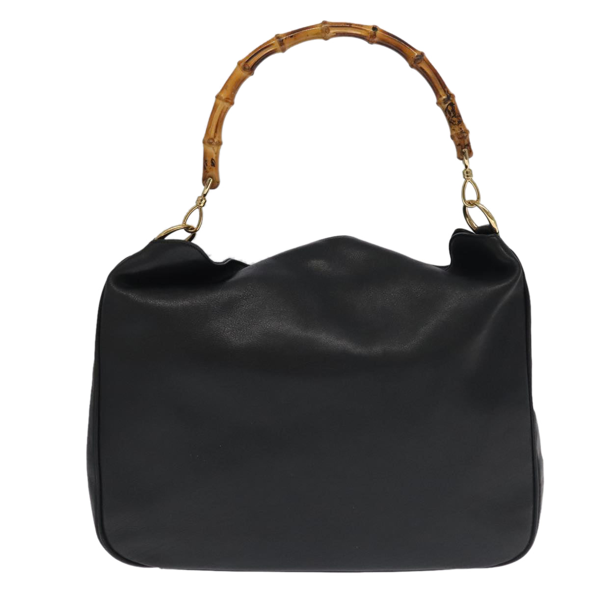 GUCCI Bamboo Hand Bag Leather 2way Black Gold 001 1577 3444 ep6643