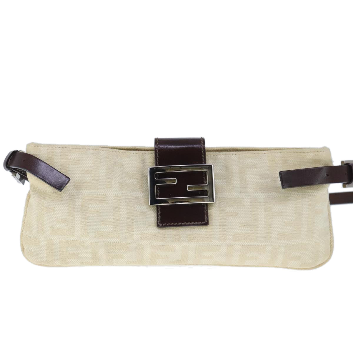 FENDI Zucca Canvas Shoulder Bag Beige Silver ep6651