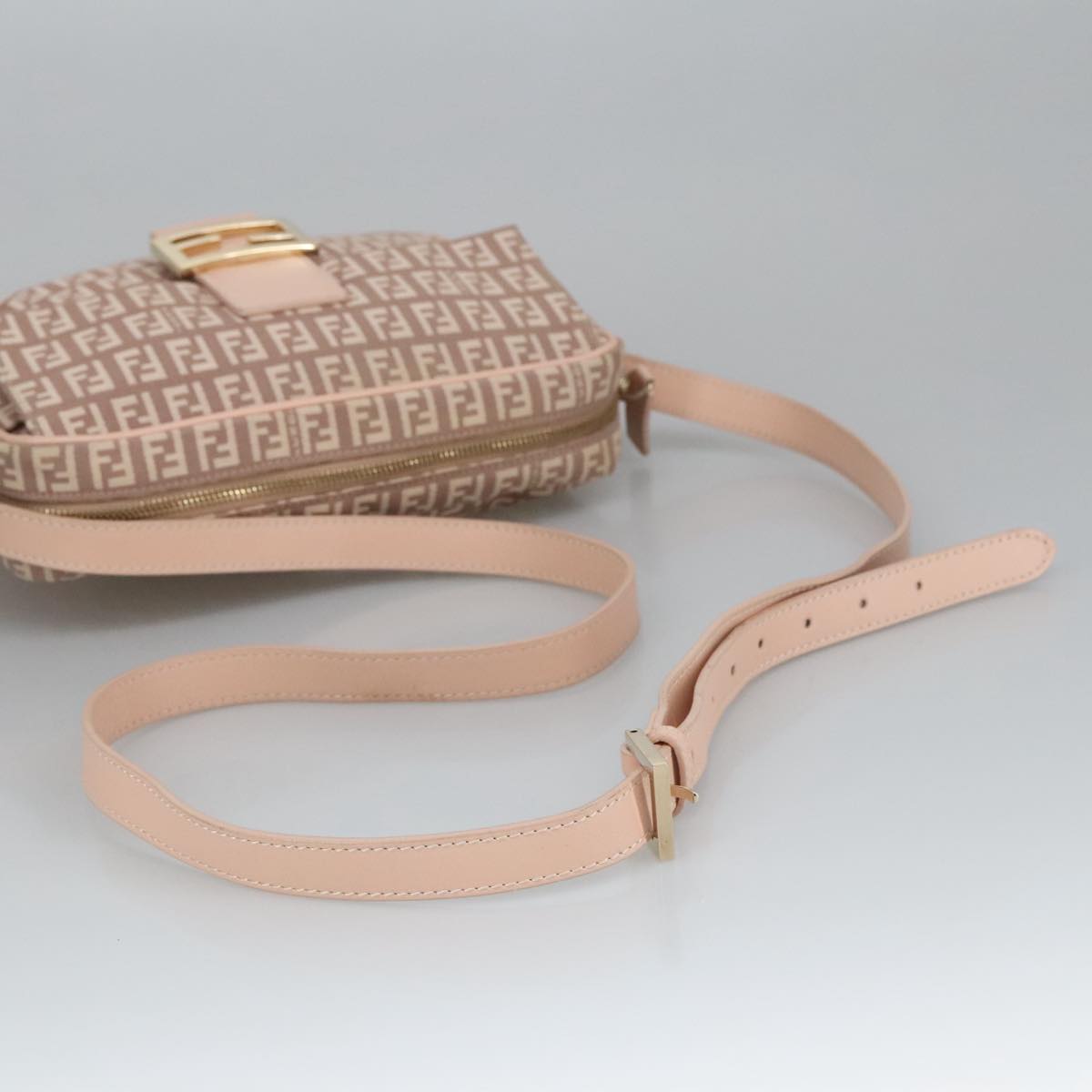 FENDI Zucchino Canvas Shoulder Bag Pink Gold ep6746