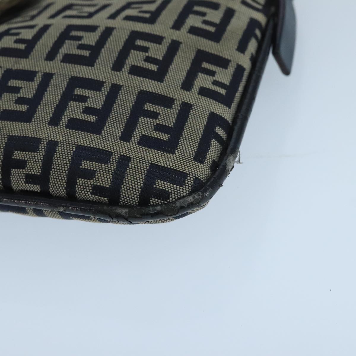 FENDI Zucchino Canvas Mamma Baguette Shoulder Bag Navy Silver ep6828