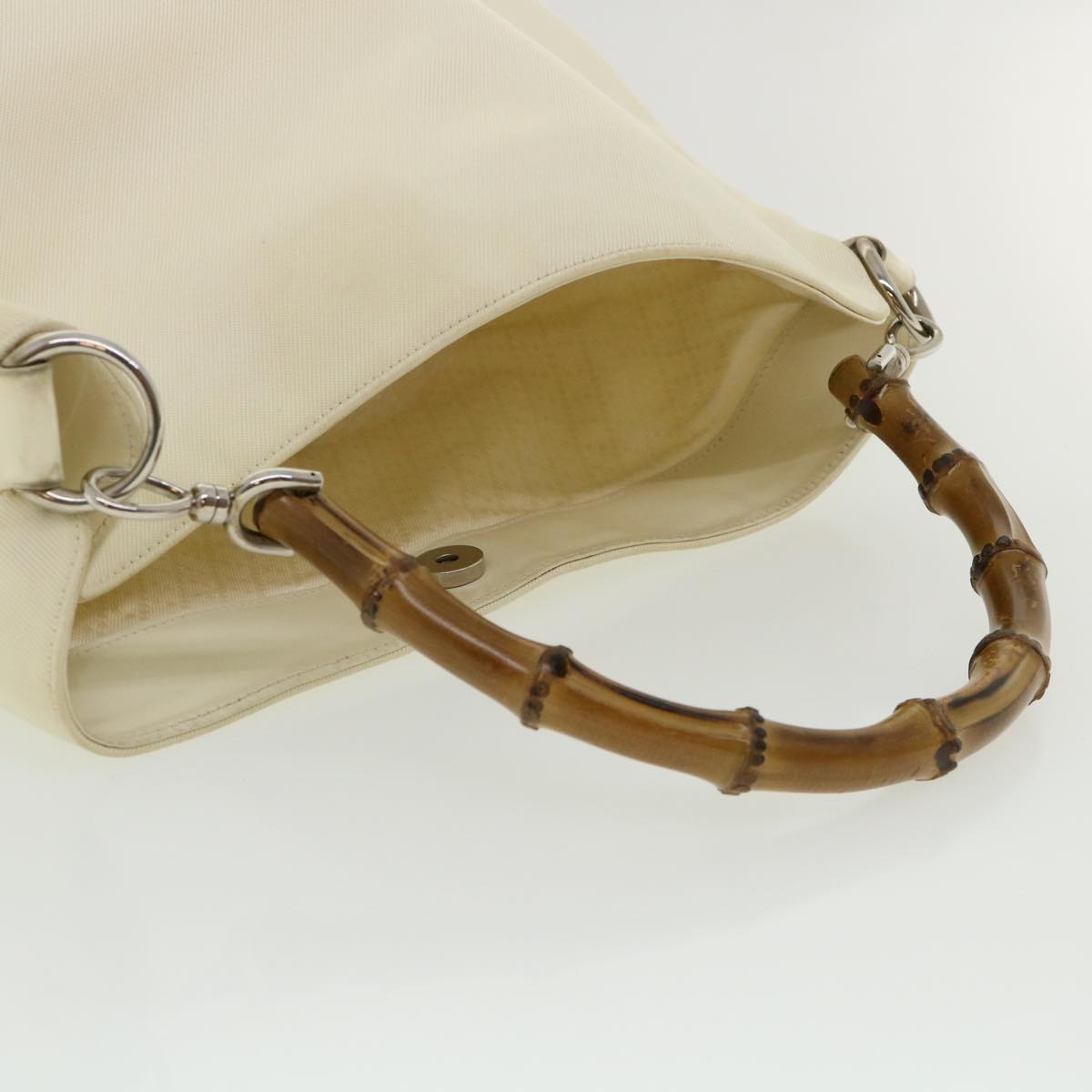 GUCCI Bamboo Shoulder Bag Canvas 2way White 1577 ep700
