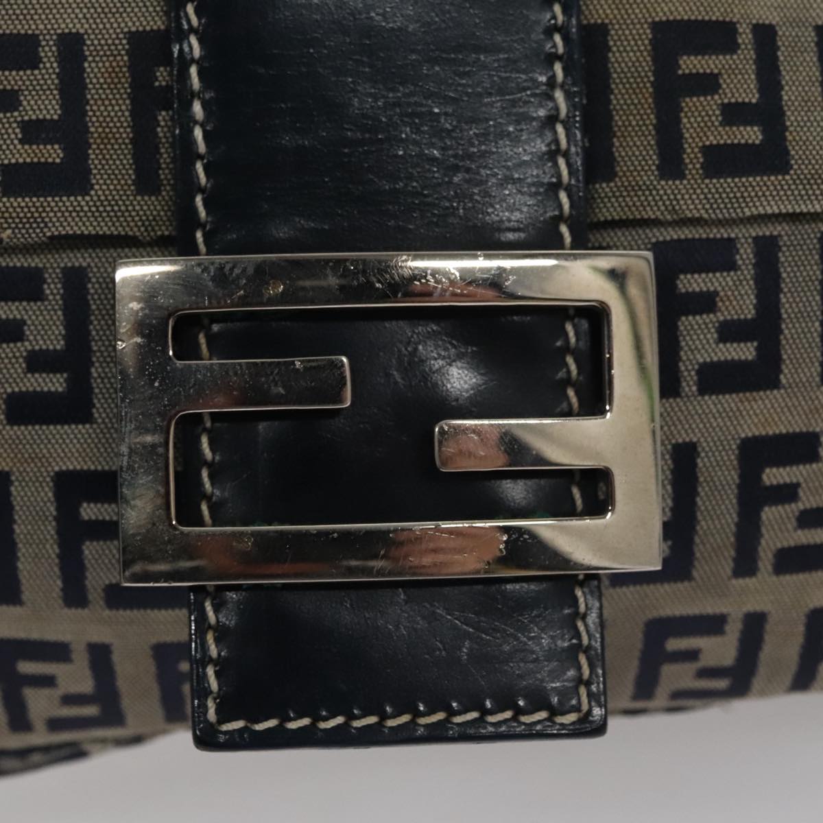 FENDI Zucchino Canvas Mamma Baguette Shoulder Bag Navy ep7212