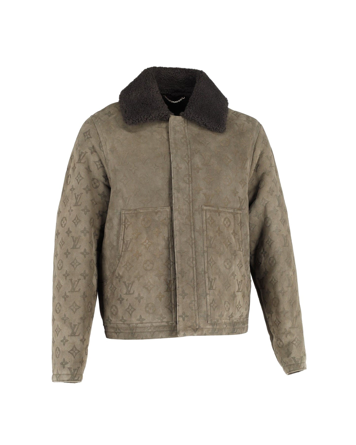 Louis Vuitton LVSE Monogram Shearling Blouson Jacket in Green Leather