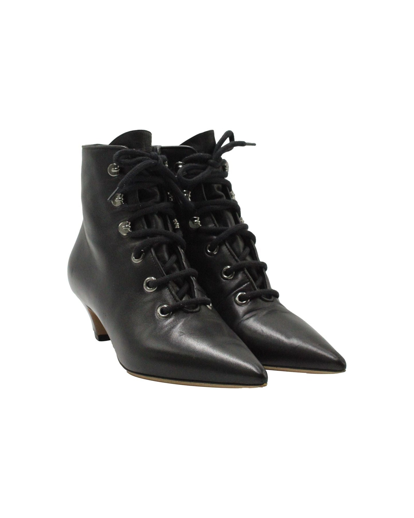 Dior Lace-Up Pointed-Toe Ankle Boots in Black Leather
