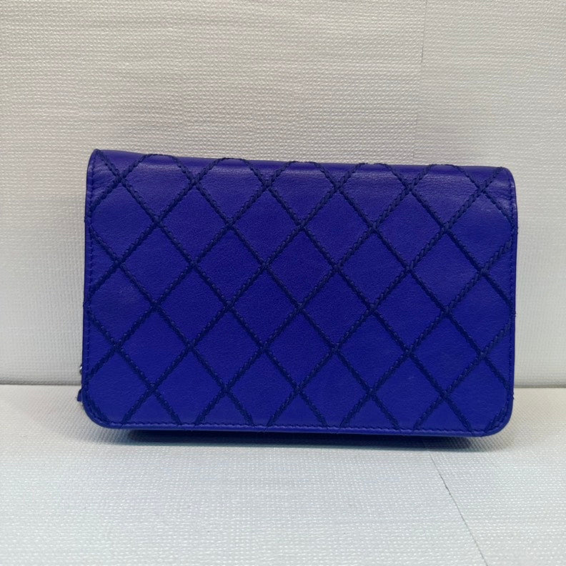 Chanel Calfskin Blue Wallet On Chain Quilted