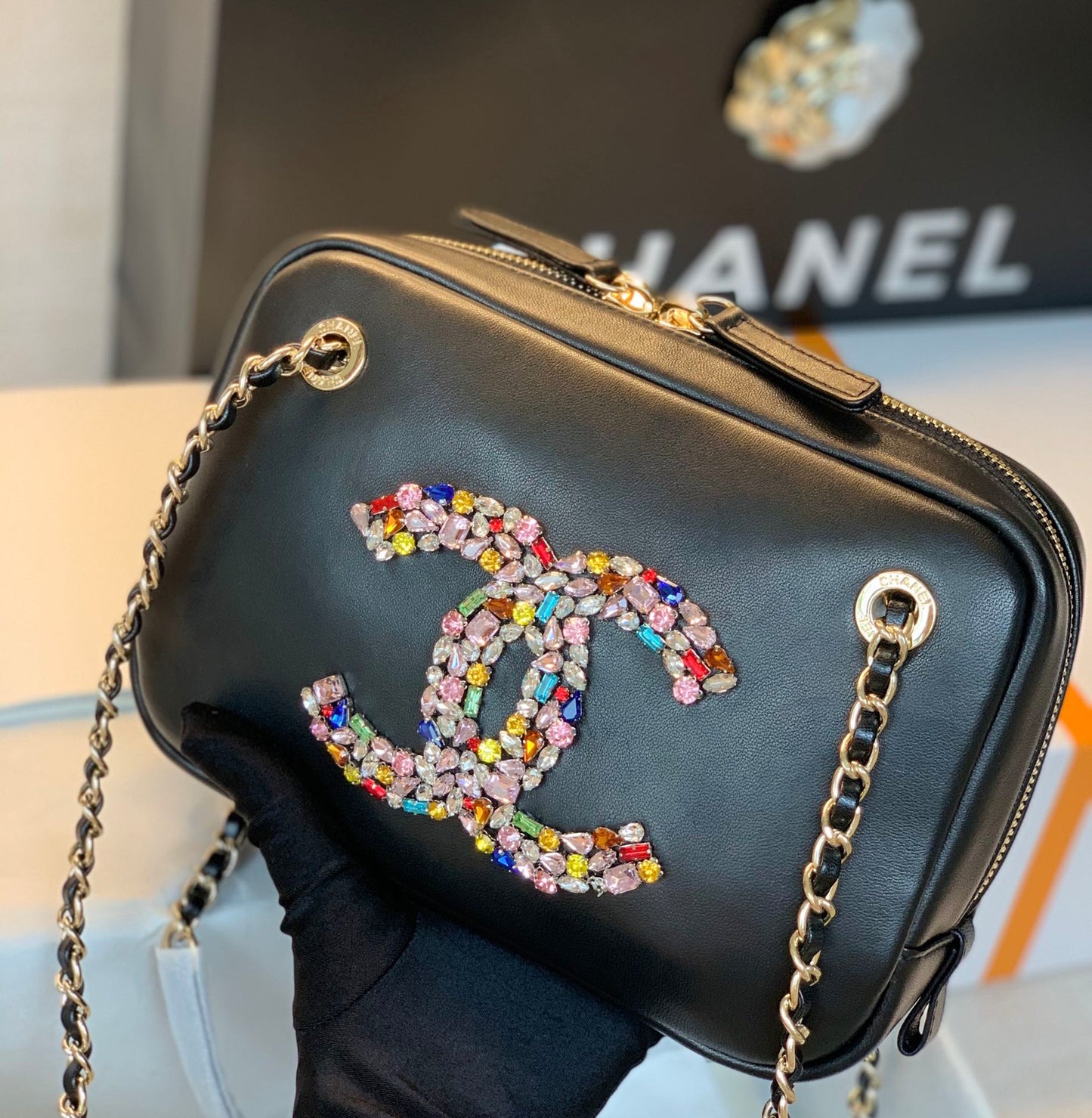 CHL Camera Cubic GLAMIamonds Black Bag For Women 12.5cm/4.9in