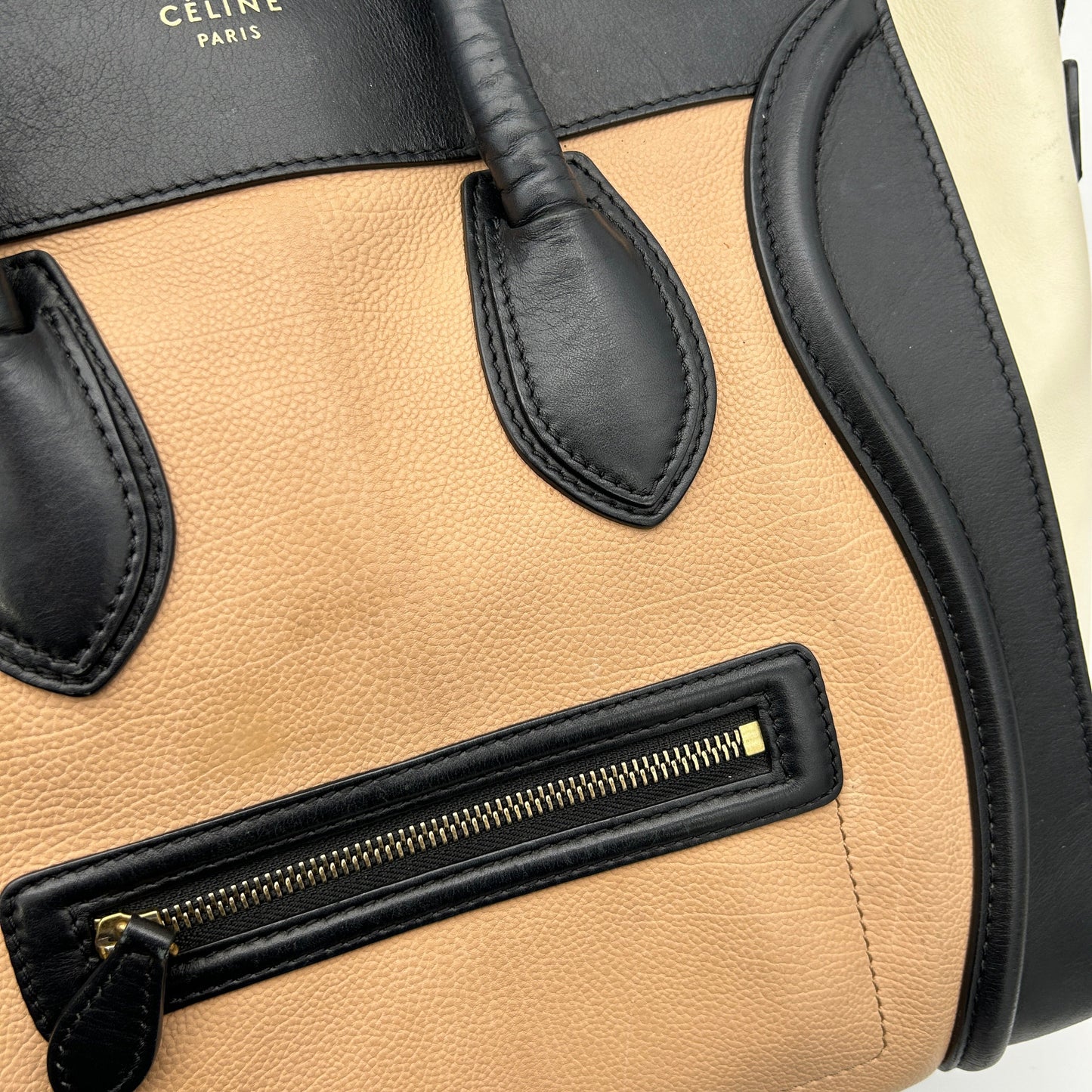 Celine Mini Luggage Tri-Color Anthracite Satin Calfskin Handbag