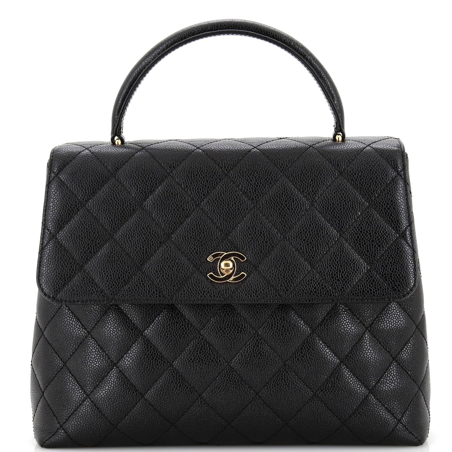 CHANEL Vintage Classic Top Handle Flap Bag Quilted Caviar Jumbo