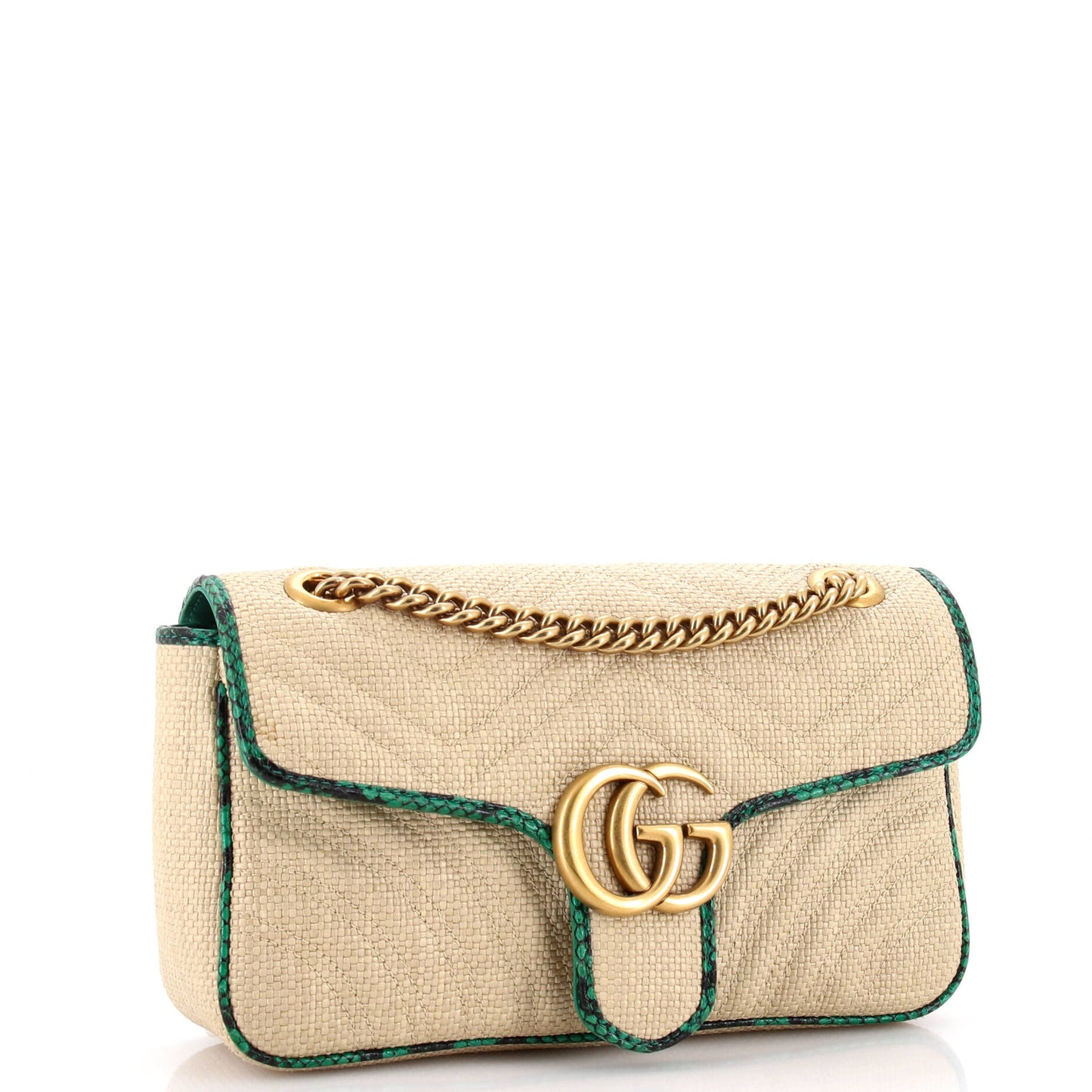GG Marmont Flap Bag Matelasse Raffia with Snakeskin Small