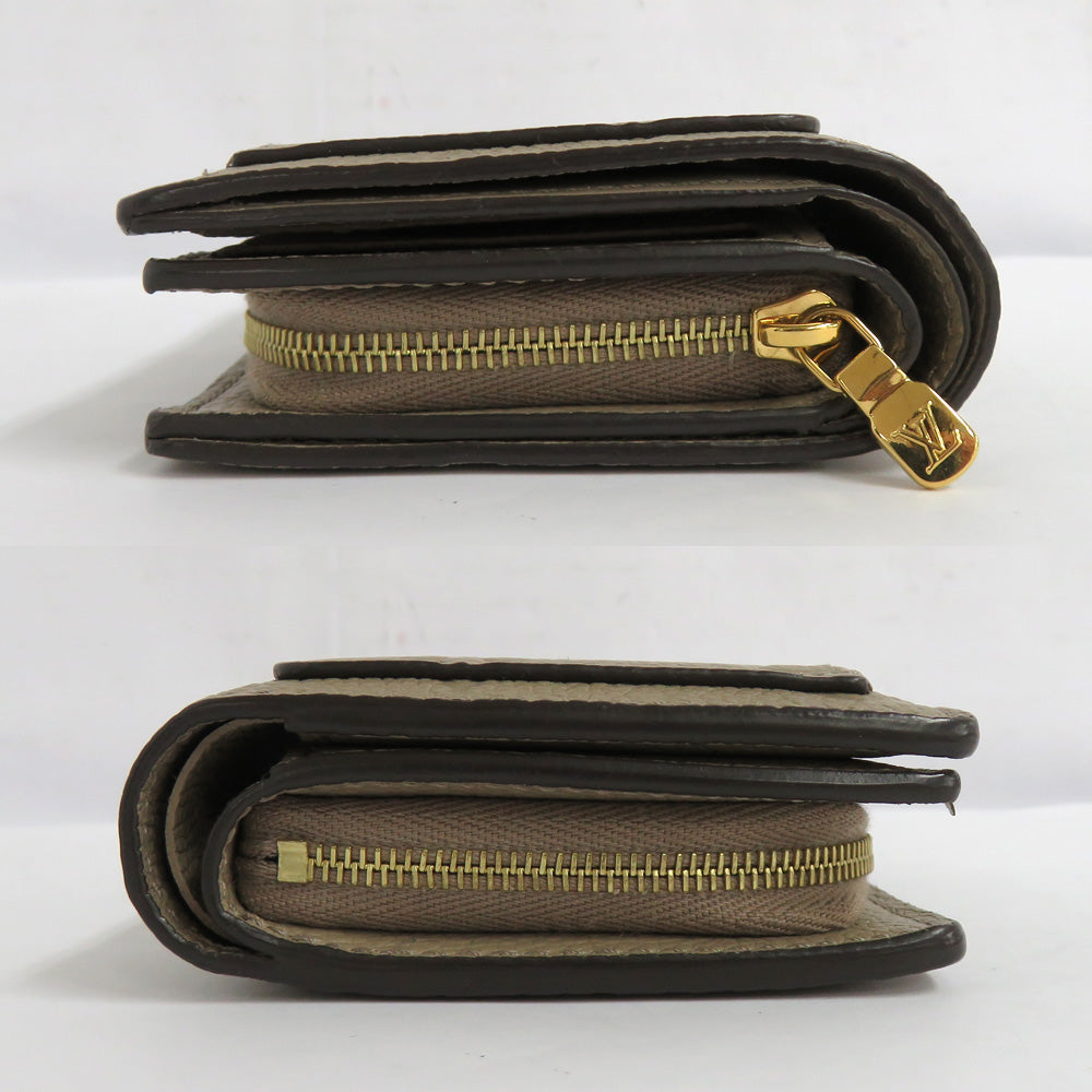 Louis Vuitton Portefolio Clair M80152 Monogram Emplant Turtle Double Fold Wallet Beige Gold  Small Coin Input Leather   Vintage Wood