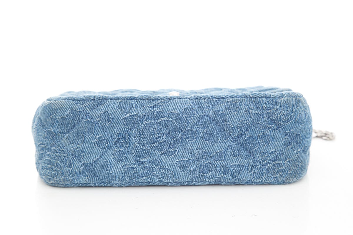 Chanel Denim Quilted Medium Camellia Sweetheart Flap Handbag