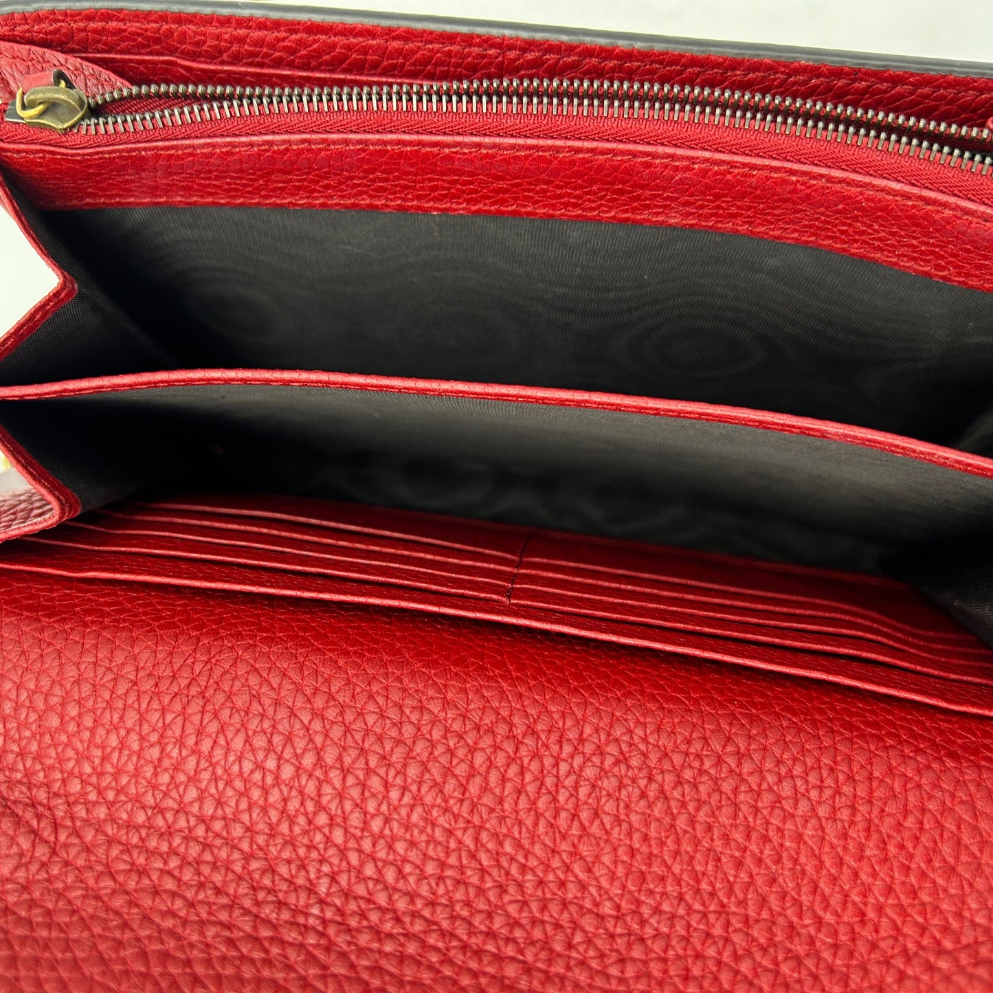 Gucci Red Leather GG Marmont Wallet On Chain Mini